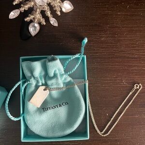 Tiffany & Co. Sterling Silver Rectangle Blank Pendant Necklace